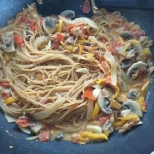 ノンオイルツナ缶のトマトクリームパスタ